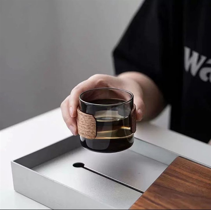 Tea Cup With Bamboo Ring, Drinking Glass For Tea, 7OZ Tea Tumbler For Office Guest